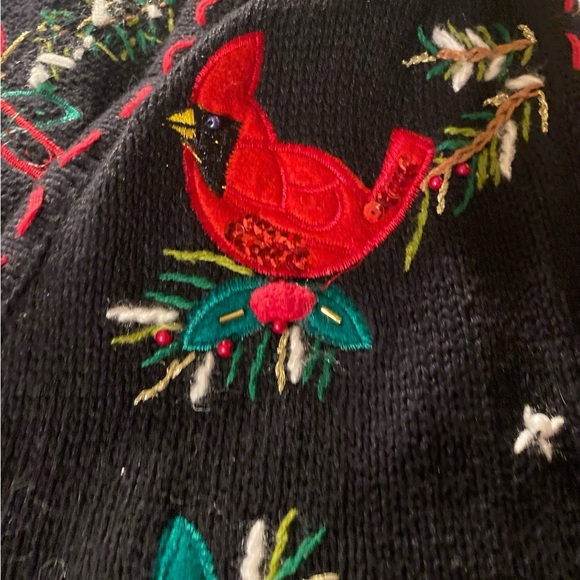 VTG Bobbie Brooks Cardigan Sweater Vest Christmas Cardinal Evergreen Size XL - Picture 2 of 11